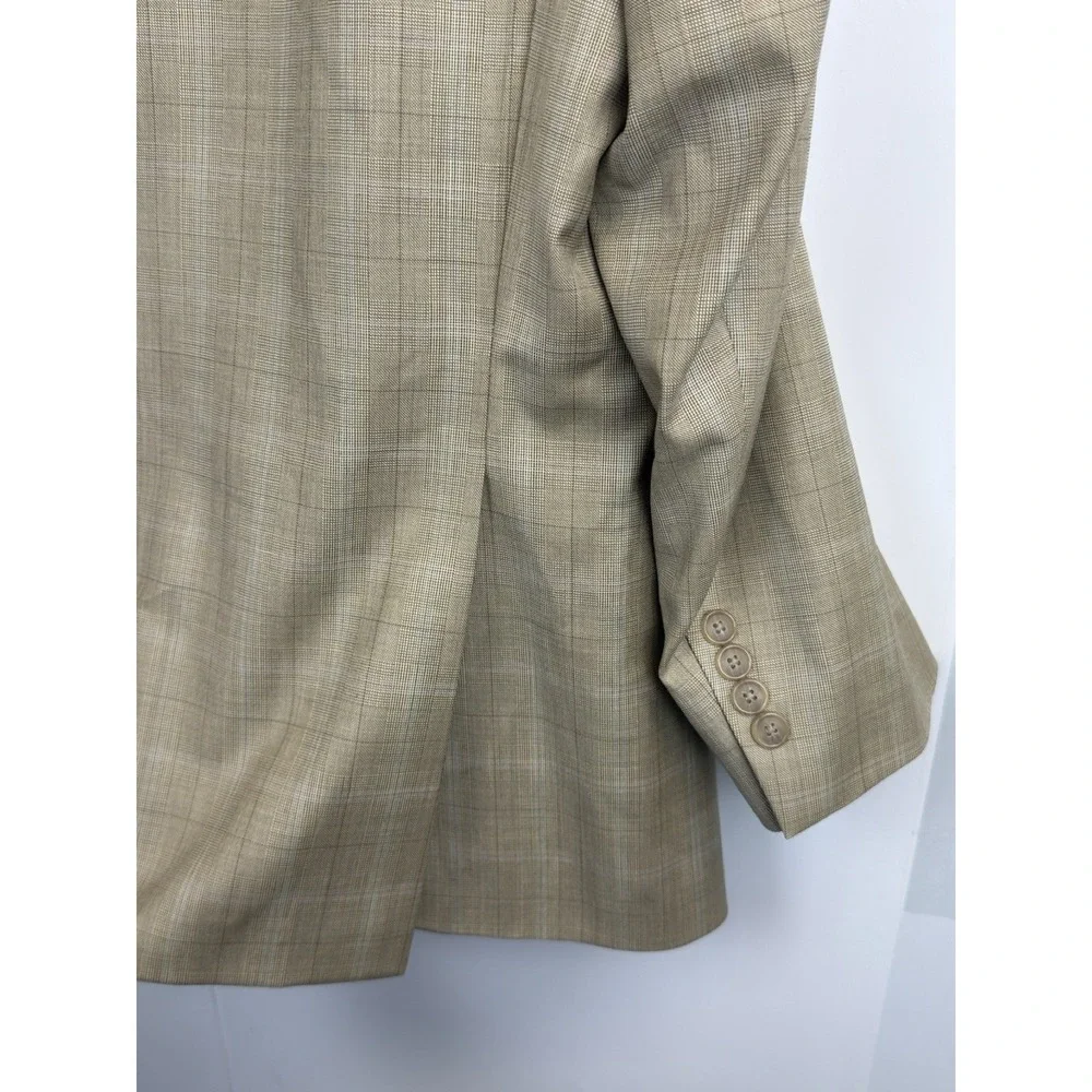 Perry Ellis Portfolio Men's 42S Sport Coat Two Button 100% Wool‎ Beige Plaid